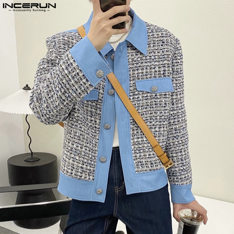 INCERUN Tops 2024 Korean Style Fashion Men's Splicing Design Suit Coats Casual Personality Male Hot Selling Long Sleeved Blazer