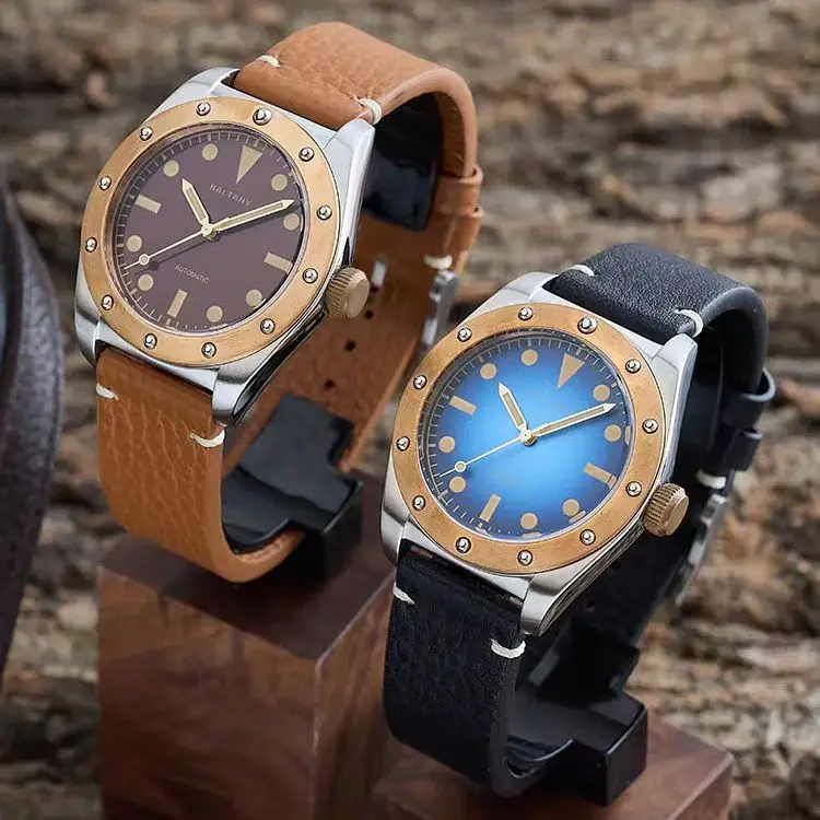 Baltany Men Automatic Watch 40mm Mechaical Wristwatch Sapphire Mirror Diver 20Bar Waterproof C3 Luminous NH38 Bronze Bezel