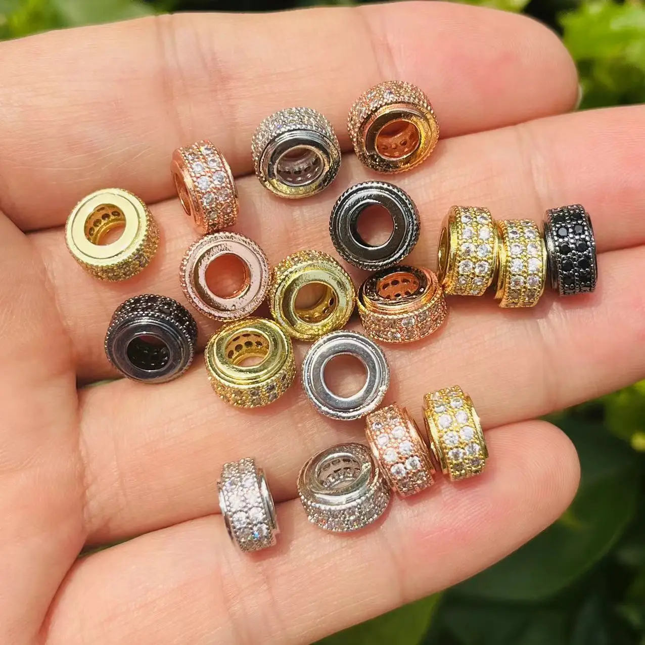 

10Pcs/lot zirconia pave wheel spacer 10x5.5mm circle beads for handmade bracelets necklace beading work