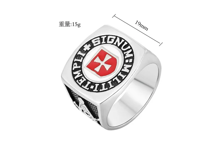 Punk Rock Stainless Steel SIGNUM MILITI TEMPLI Cross Masonic Freemasonry Rings for Men Retro Jewelry Size 7-15