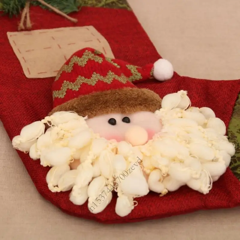 كيس هدايا تخزين كبير في عيد الميلاد لزخارف العطلات مع نسيج الكتان القوي وتصميم الرسوم المتحركة P9YB