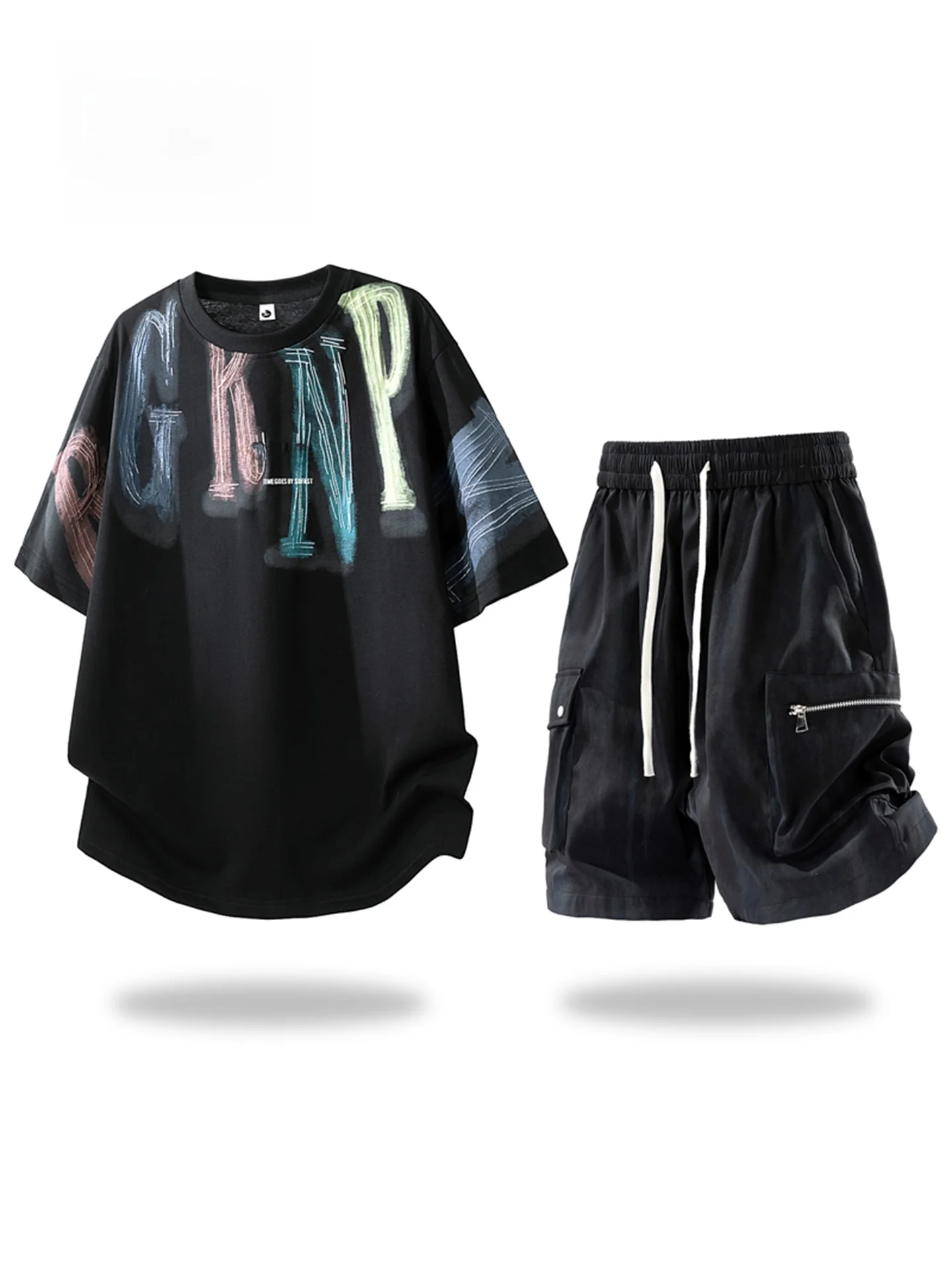 snow-graffiti-street-style-short-sleeve-shorts-set-casual-sports-loose-fit-teenage-summer-clothing-for-men-and-women