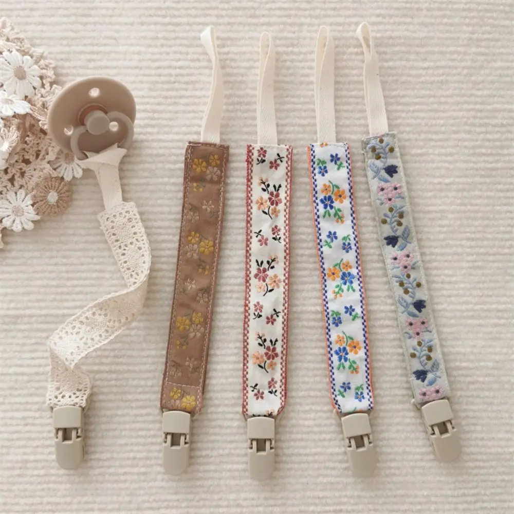 

Ethnic Style Floral Cloth Baby Pacifier Chain Infant Teething Soother Holder Nursing Chains Nipple Holder Clips for Baby