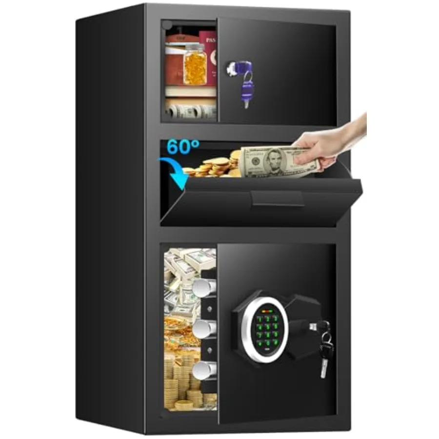 

Cash business retail mail church home use: heavy-duty steel drop safe with digital keypad, black finish, anti-theft quick-place