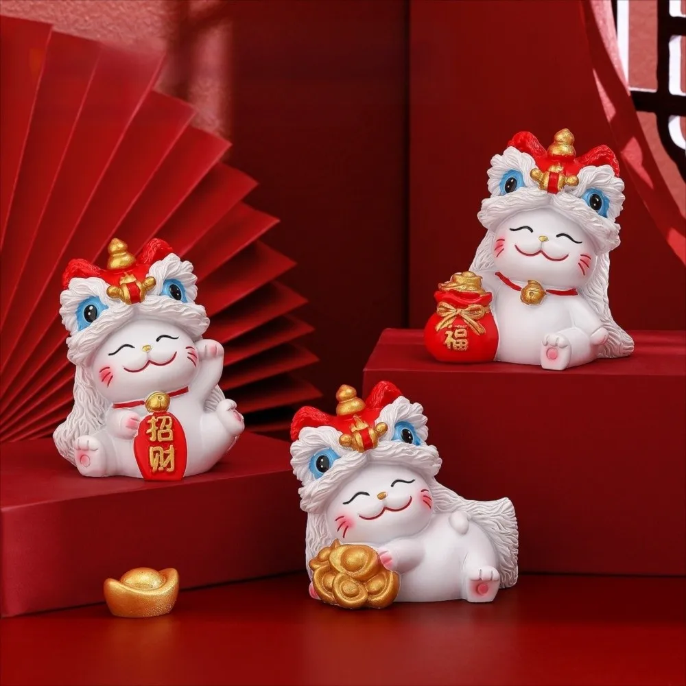 Kawaii Beckoning Cat Desktop Ornament Wealth Good Fortune Lucky Cat Sculpture Decoration Figurine New Year Cat Statue Party Gift