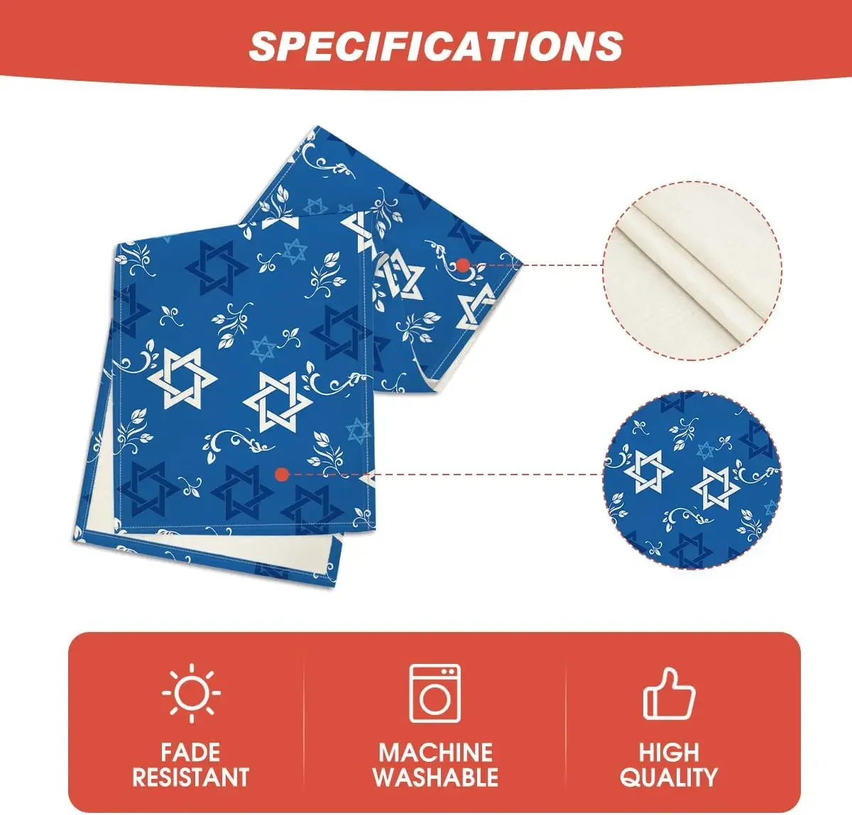 الأزرق السداسية تمر الكتان الجدول العدائين ديكور للطاولات نجمة داود اليهودية الشمعدان هانوكا الجدول العدائين زينة الحفلات #6