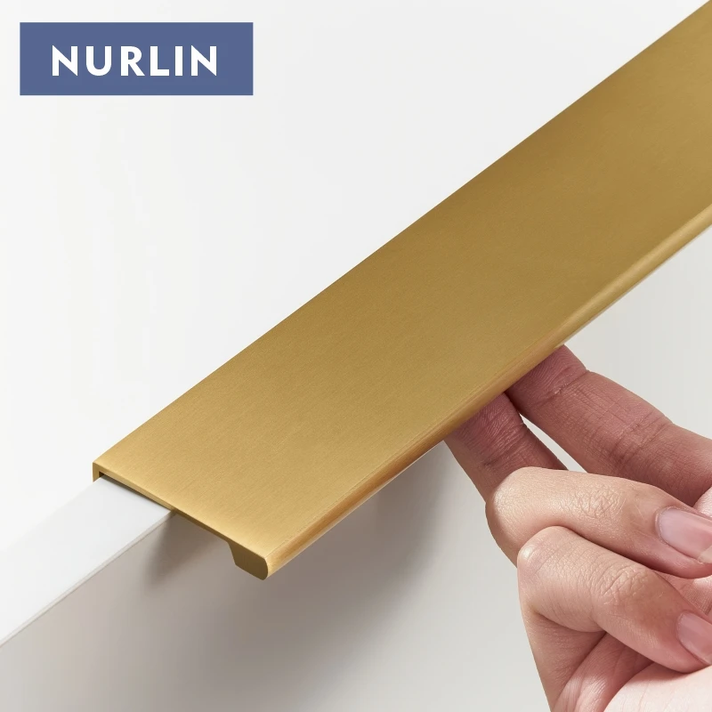 Nurlin – poignée de porte d'armoire à tiroirs en laiton massif, confortable, bord arrondi, traction à lèvres, longueur étendue, laiton brossé
