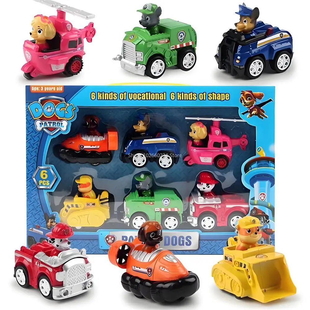 Paw Patrol Pull-Back-Autos Cartoon-Fahrzeug Chase Skye Marshall Rubble Spielset Actionfiguren-Sammlung Modellspielzeug Geburtstagsgeschenk