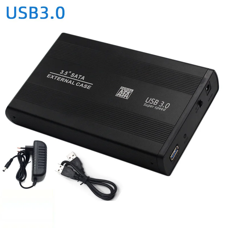 3.5 بوصة USB 3.0 قرص صلب HDD صندوق الضميمة الخارجية علبة الألومنيوم العلبة Sata + كابل + التيار المتناوب تيار مستمر شاحن الطاقة 12 فولت 2A