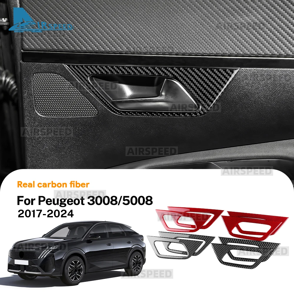プジョー3008-5008-icev-phev-2017-2018-2019-2020-2021-2022-2023-2024用リアルソフトカーボンファイバートリム-車内ドアハンドルフレーム