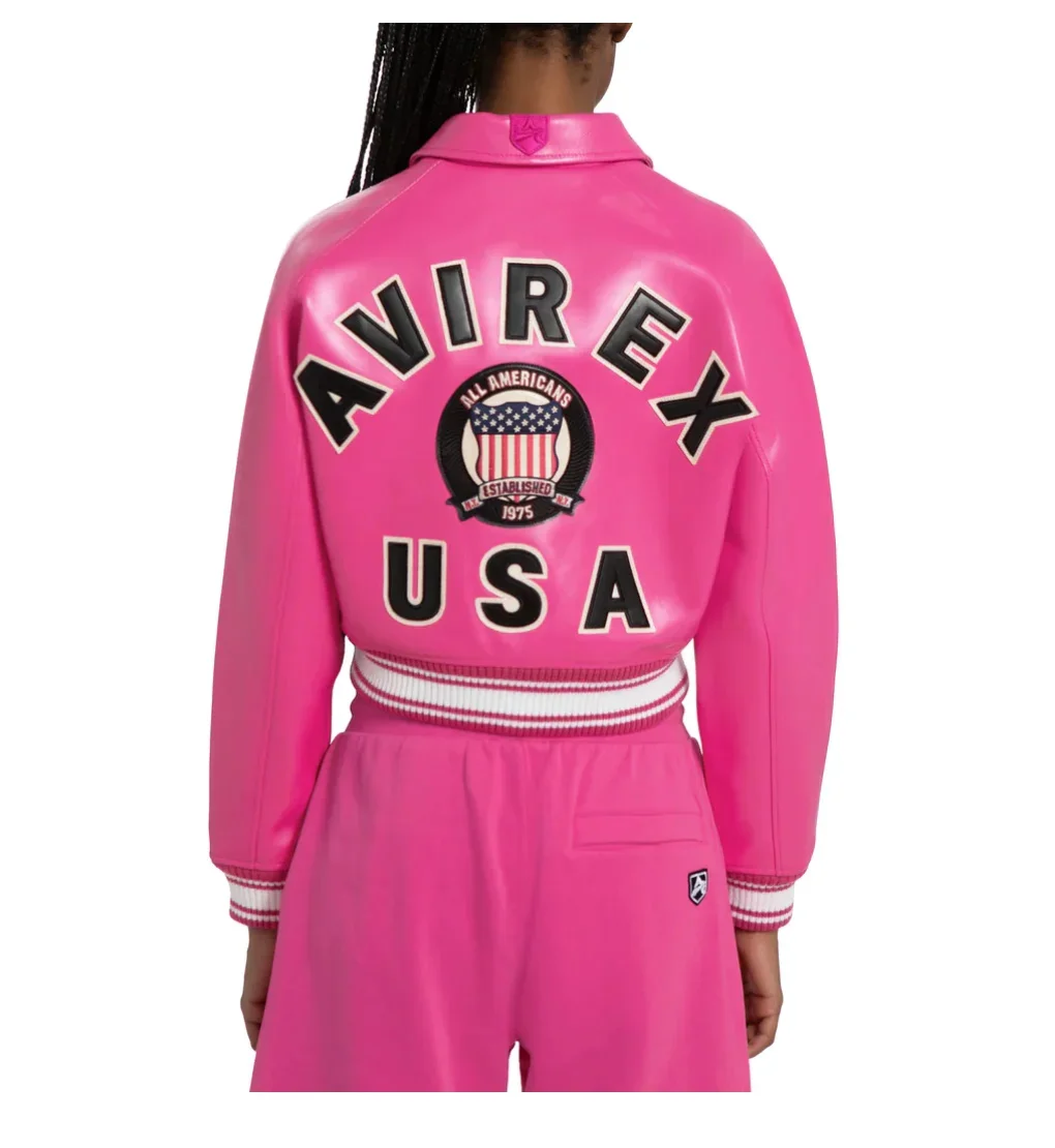 Chaqueta clásica de piel de oveja estilo Avirex para mujer, estilo europeo antiguo abrigo de piel de oveja, color rosa, novedad de 2024