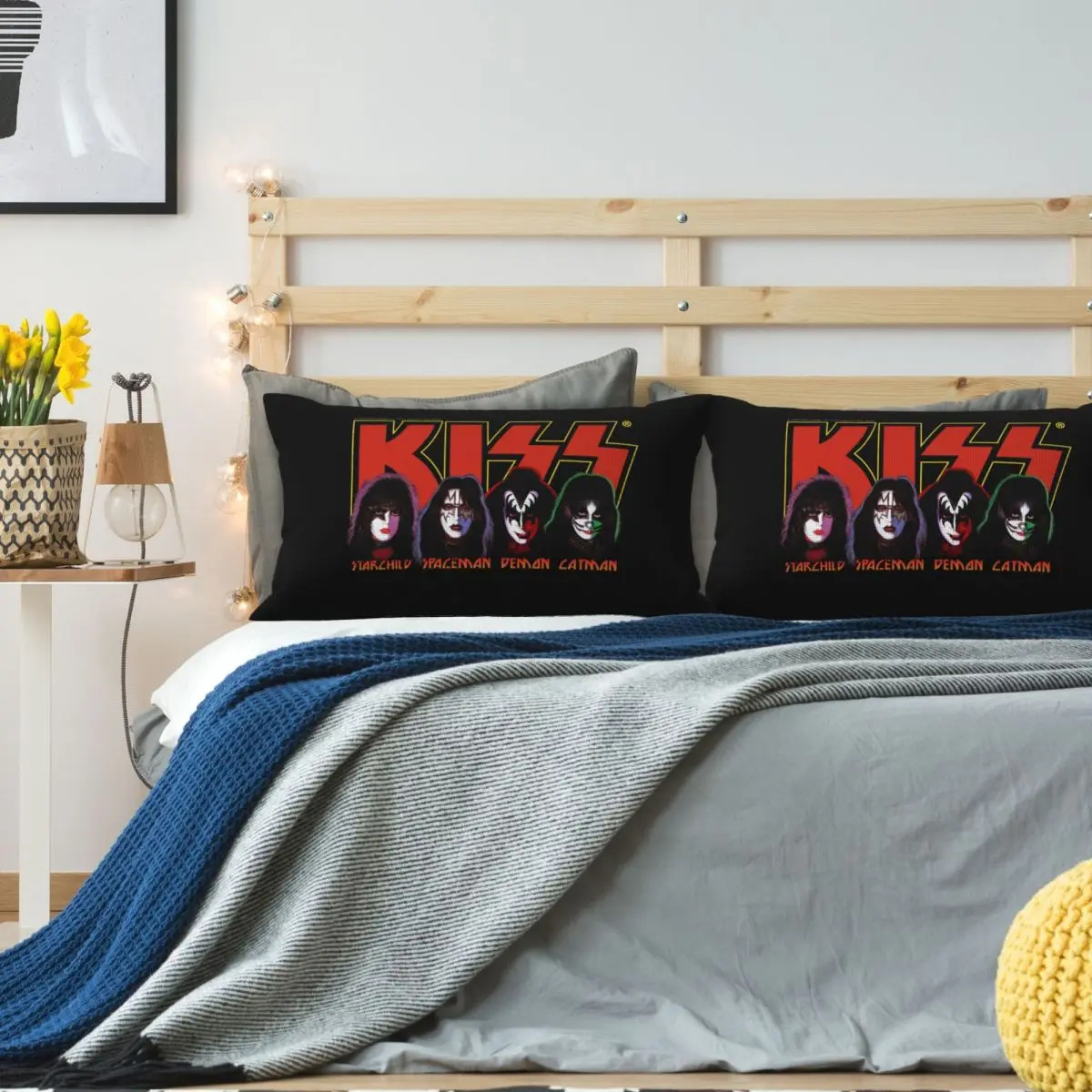 KISS Band Logo With Members Rectangle Linen Pillowcase Cushion Cover Polyester Decor Bed Home Comfort Throw Pillow
