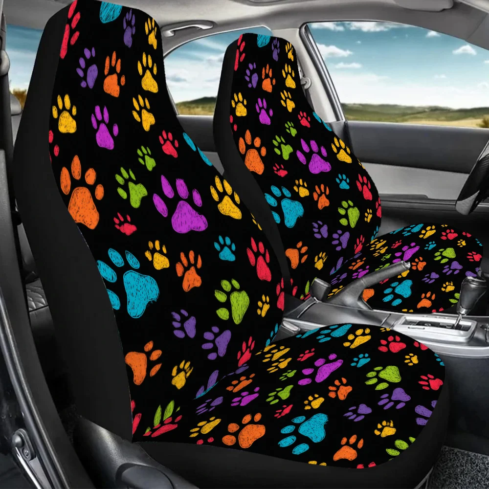 2pcs Colorful Paw Prints Car Seat Covers, Universal Auto Front Protector For Cars And SUV Sedans – Enhance Driving Pleasure & Ma