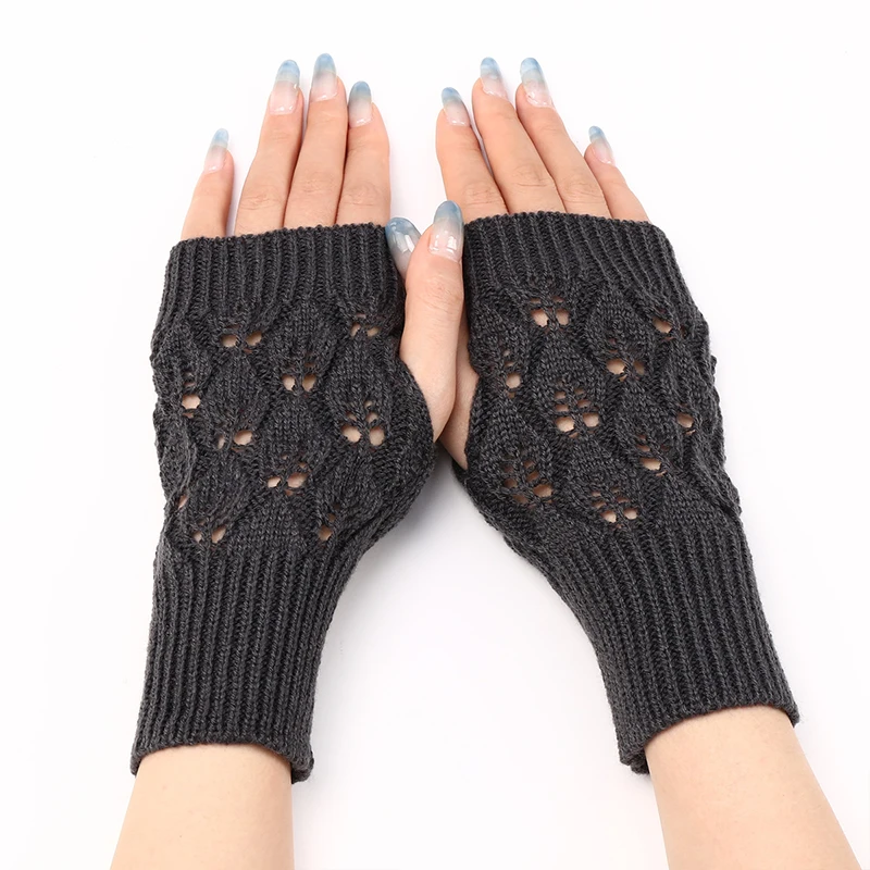 Women Gloves Fingerless Knitted Gloves Stretch Half Finger Gloves 1 Pairs Soft Autumn Winter Warm Mittens Stylish Hand Warmer