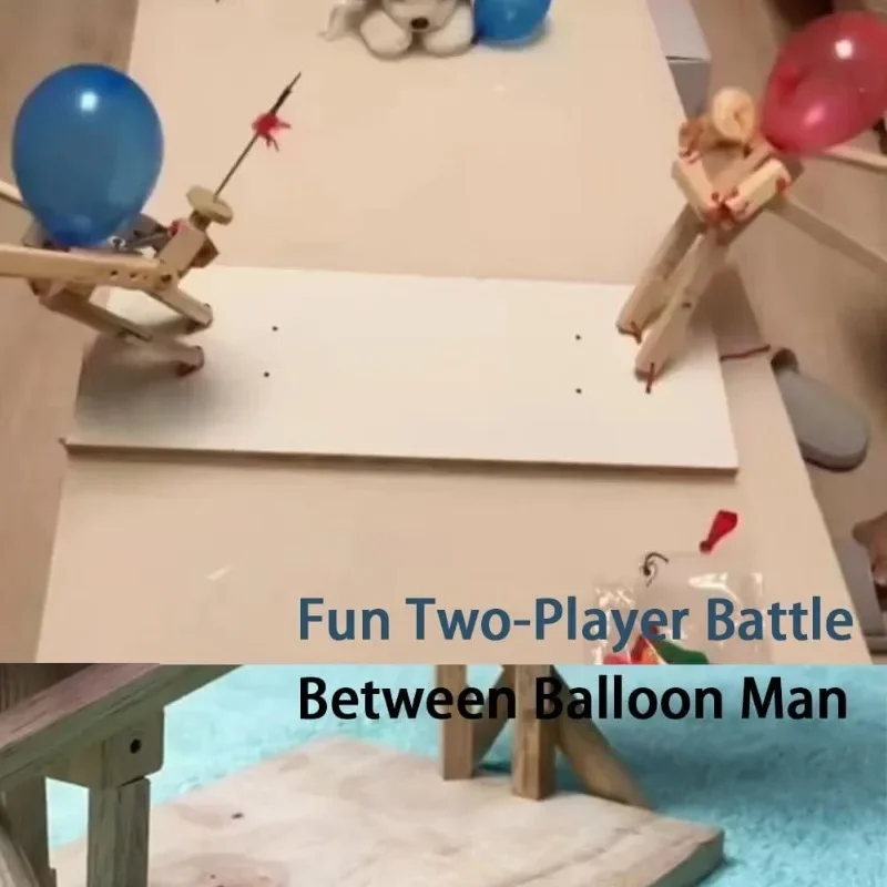 Balloon Bamboo Man Battle Wooden Fighter with Inflatable Head Fast-Paced Balloon Fight Wooden Bots Battle Game for 2 Players