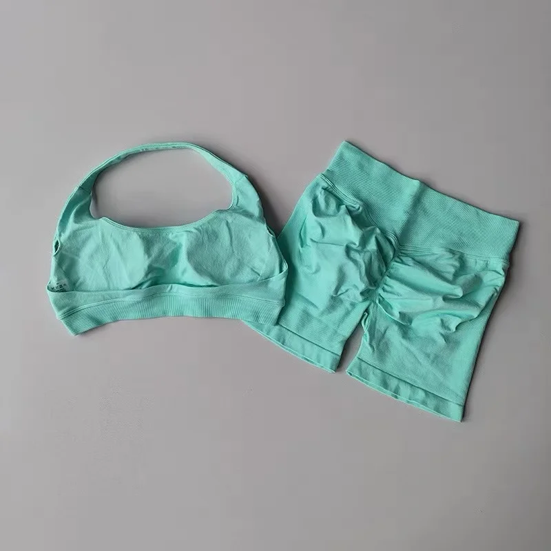 Damen 2-teiliges Set: Push-Up-Sport-BH mit Polsterung und Yoga-Shorts, schnelltrocknend, für Fitness, Training, Pilates, Sportliches Yoga-Top – Detail 22