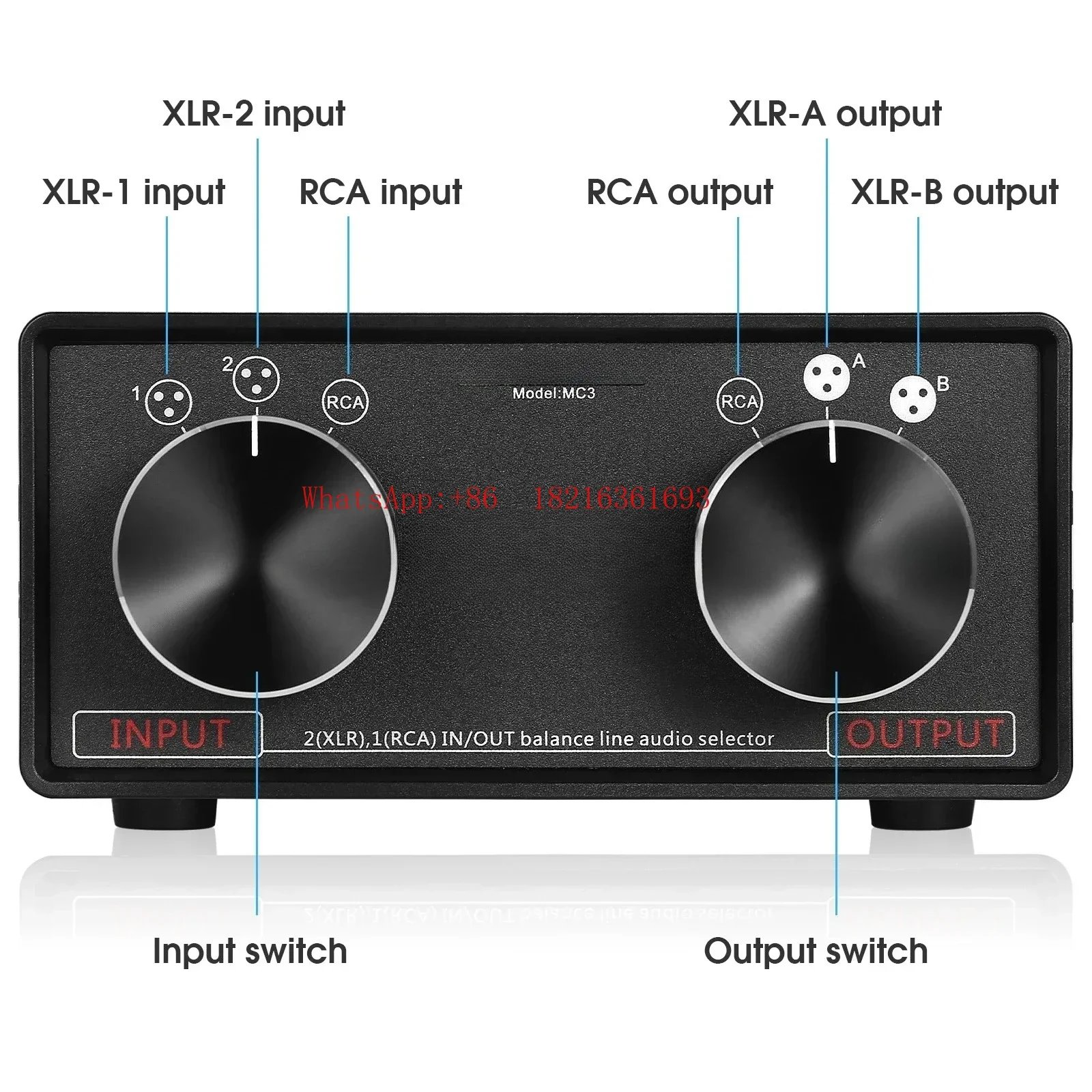2026GOOD 3-IN-3-OUT XLR Balanced/RCA Stereo Converter Audio Selector Box Household Passive Front