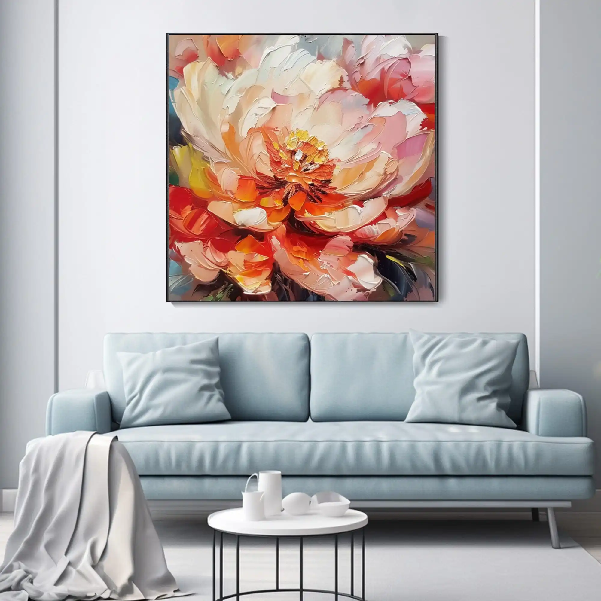 

Modern Hand-Painted Peony Oil Painting Thick Texture Living Room Decor Impressionist Original Artwork Home Landscape Canvas Art