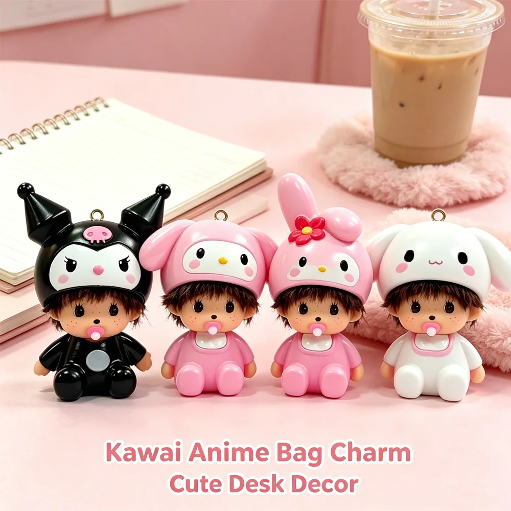Kawaii Saugnäpfe Monchhichi Anhänger Cartoon Ornament Taschenanhänger Autoschlüsselring Mini-Puppe Geburtstags-Weihnachtsgeschenk für Mädchen