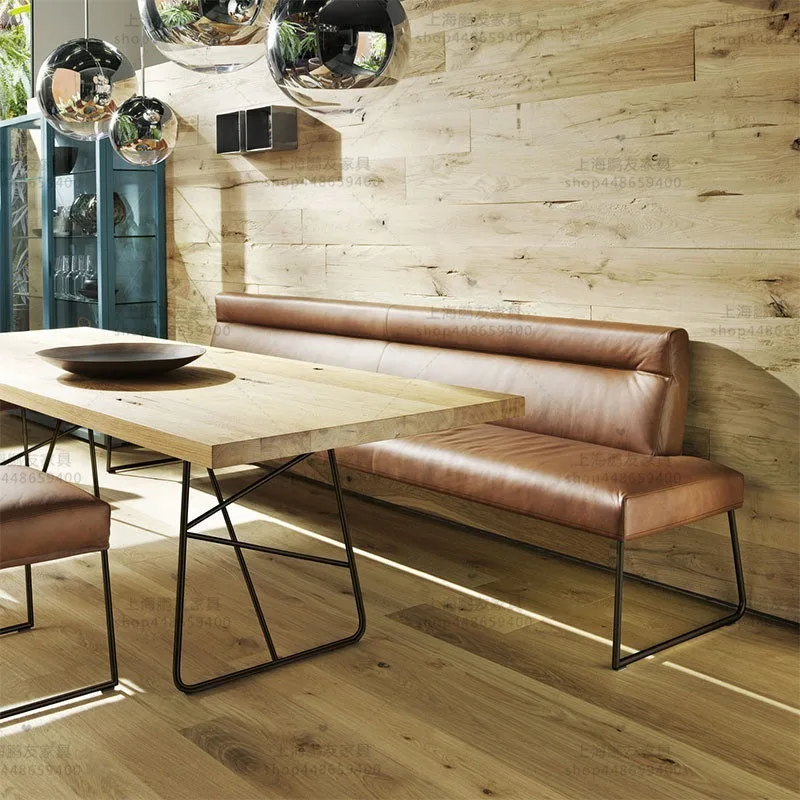 Simple long leather dining stool, household light luxury dining room table and chair combination with back chair single and
