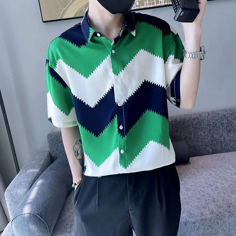 

2023 Summer New Light Luxury Fashion Shirt Short-sleeved Men's Tops All-match Men All-match Boutique Clothing Simple Style