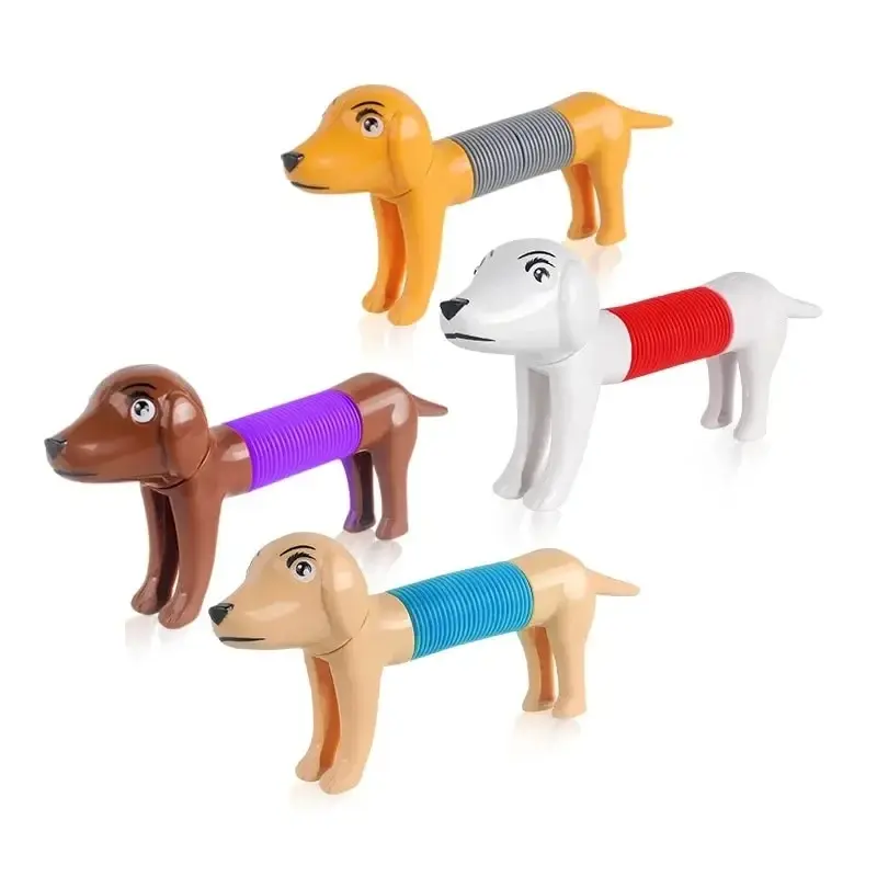 4Pcs Novelty Spring Dog Pop Tubes Sensory Toy Stress Relieve Bellows Toys For Adult Kids Anti-stress Squeeze Toys Gifts