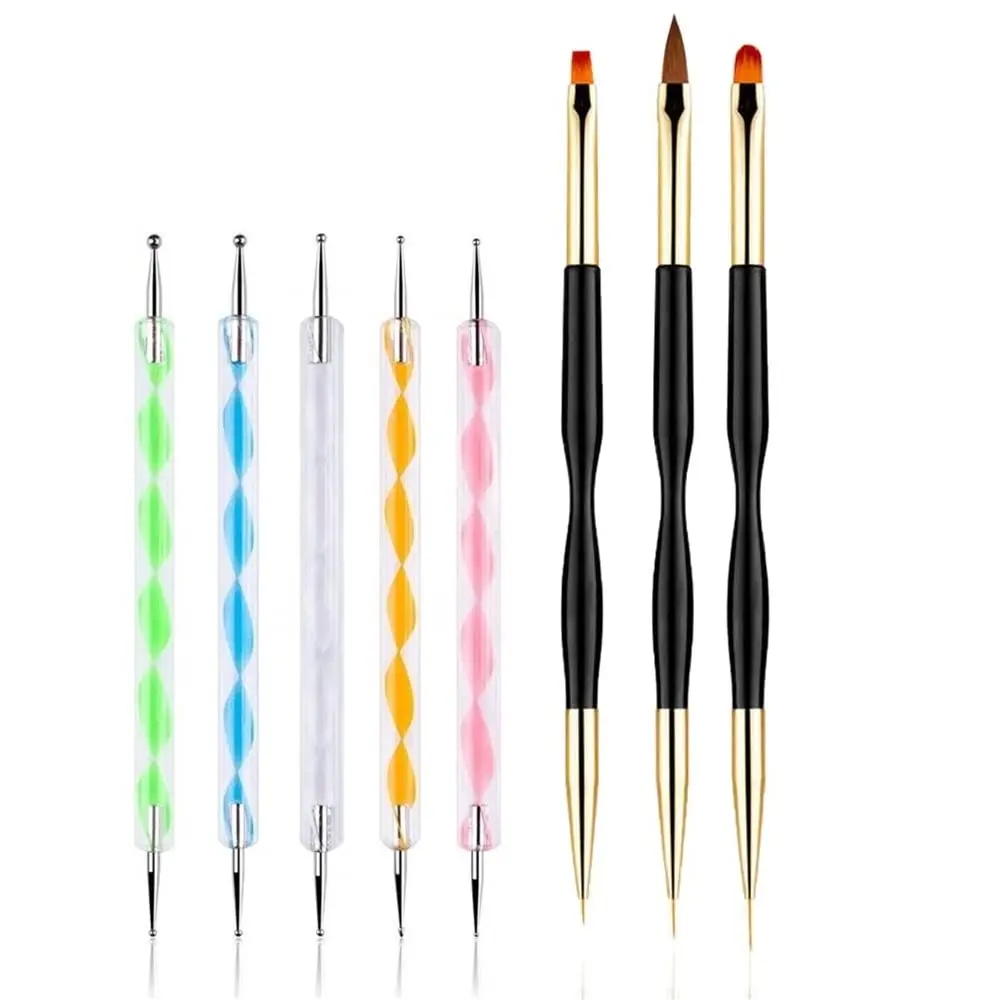 YIKOOLIN 5PCS Dotting Pens with 3 PCS Nail Painting Brushes Double Ended Brush and Dotting Tool Kit Nail Art Design Tools