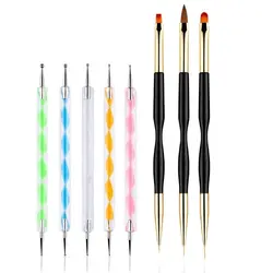 YIKOOLIN 5PCS Dotting Pens with 3 PCS Nail Painting Brushes Double Ended Brush and Dotting Tool Kit Nail Art Design Tools