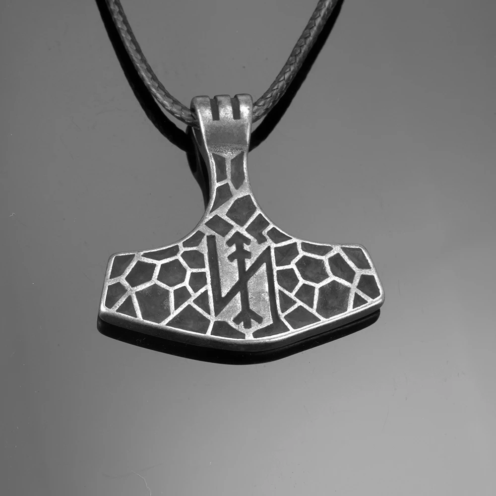 New Hot Selling Nordic Thor Hammer Viking Rune Ancient Tin Cotton Rope Pendant Jewelry Men\'s and Women\'s Necklaces