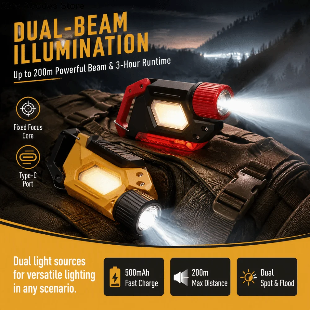 2 in 1 Design Mini Flashlight Lightweight Long Lasting Battery Portable Work Light Built In Rechargeable Battery