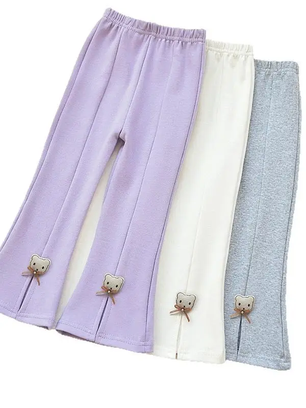 女の子用ミッドシルク純綿ハイウエスト伸縮性ロングパンツ秋の新作おしゃれで多用途な子供用ズボン