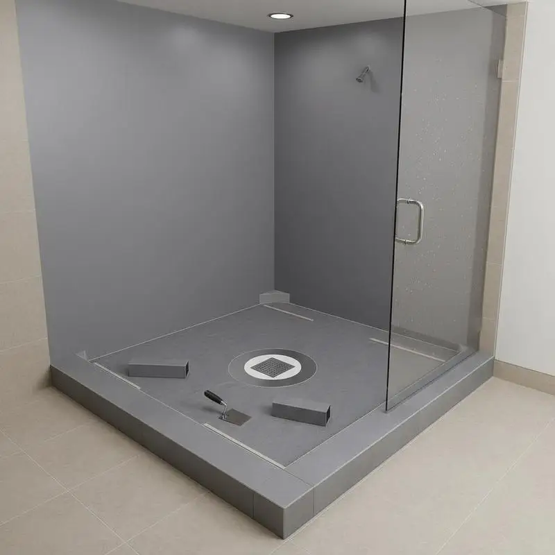 

Shower Pan Base System 48"x48" For Bathroom Remodel Walk-in Shower Wet Room, PVC Central Bonding Flange Metal Grate Cuttable Threshold Trowel Slope Sticks Sloped Flooring Components Floor Drainage Assembly Installation Tools Kit
