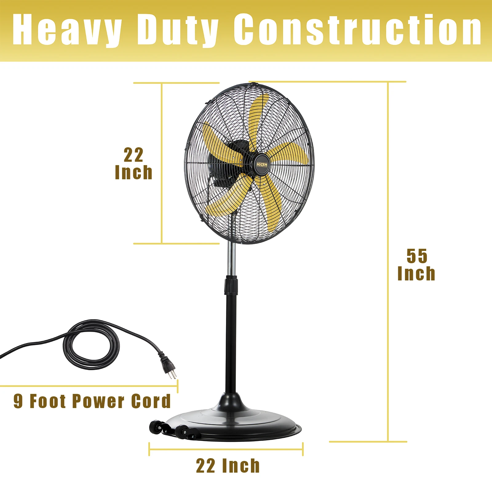 HiCFM 5000 CFM 20 بوصة مروحة متأرجحة بقاعدة عالية السرعة للمرآب، التجارية، الصناعية - قائمة سلامة UL
