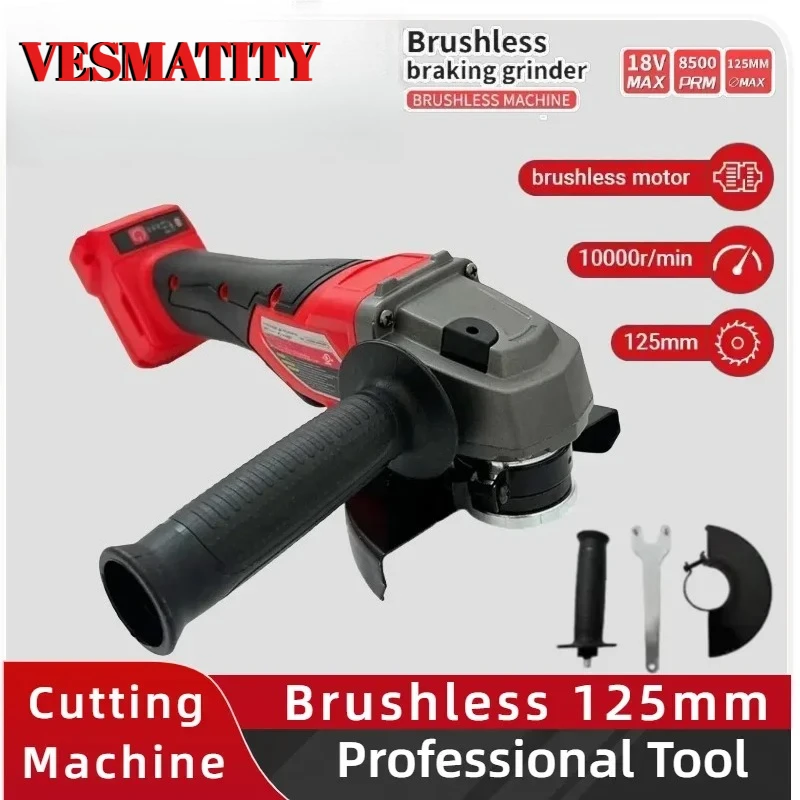 125mm  Electric Angle Grinder 3 Gears Cordless Grinder Cutting Machine Power Tool For Milwaukee  Battery Pin
