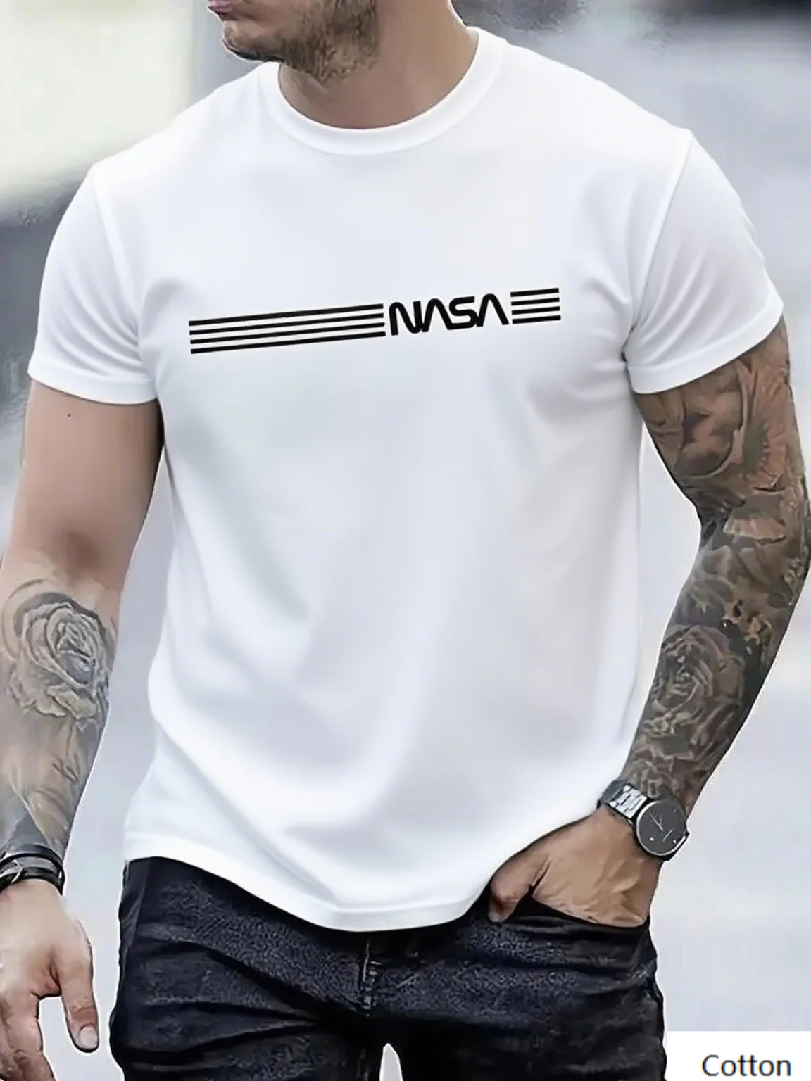 

Printed Cotton Jersey with NASA Motif Perfect for Those Who Dream of The Cosmos Great for Both Casual and Geeky Looks Tee S-4XL