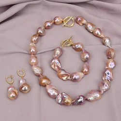 G-G Freshwater Cultured Purple Baroque Pearl Necklace Bracelet Earrings Keshi Pearl Sets Handmade For Women Gifts