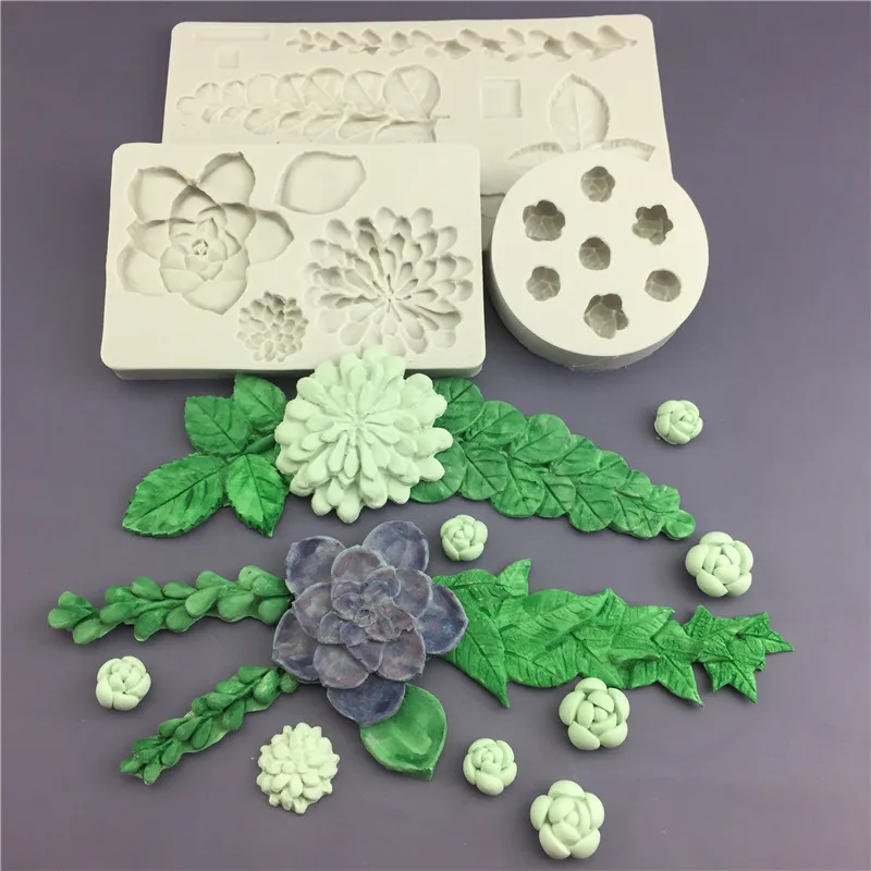 Molde de Silicona con Hojas de Eucalipto, Hiedra y Rosa Suculenta, Molde para Fondant, Herramientas de Decoración de Pasteles, Herramientas para Flores de Azúcar F162