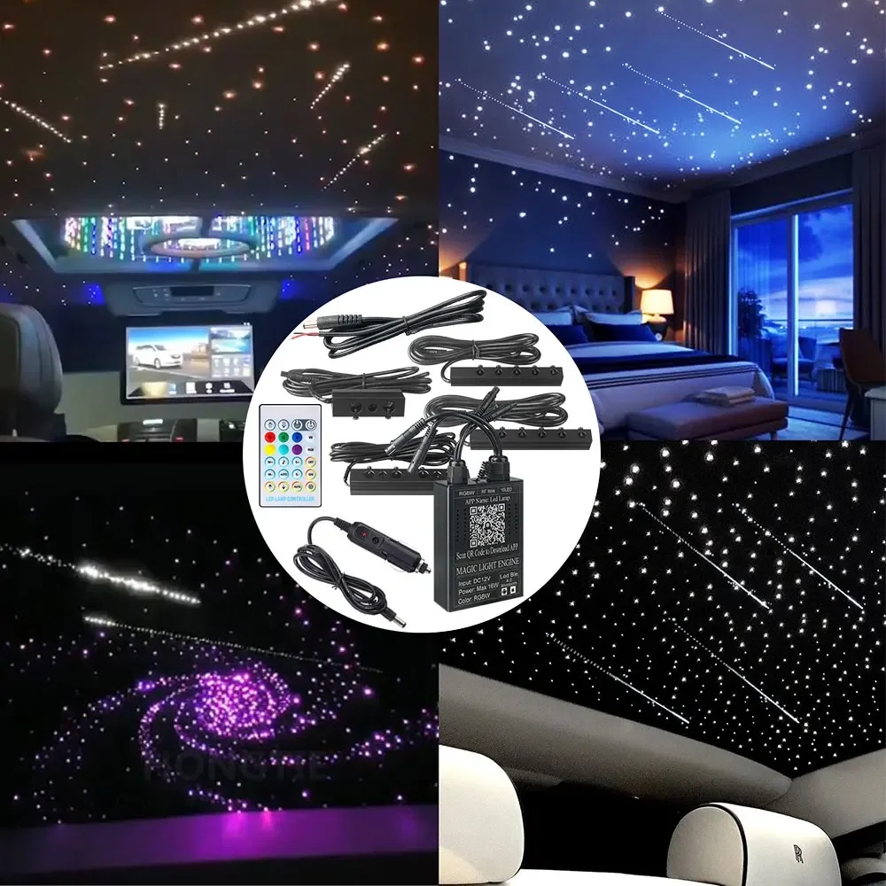 RGBW Car Roof Star Lights Twinkle LED Fiber Optic Star Ceiling Lights Kit APP Starry Sky Optical fiber Lighting Home Decor