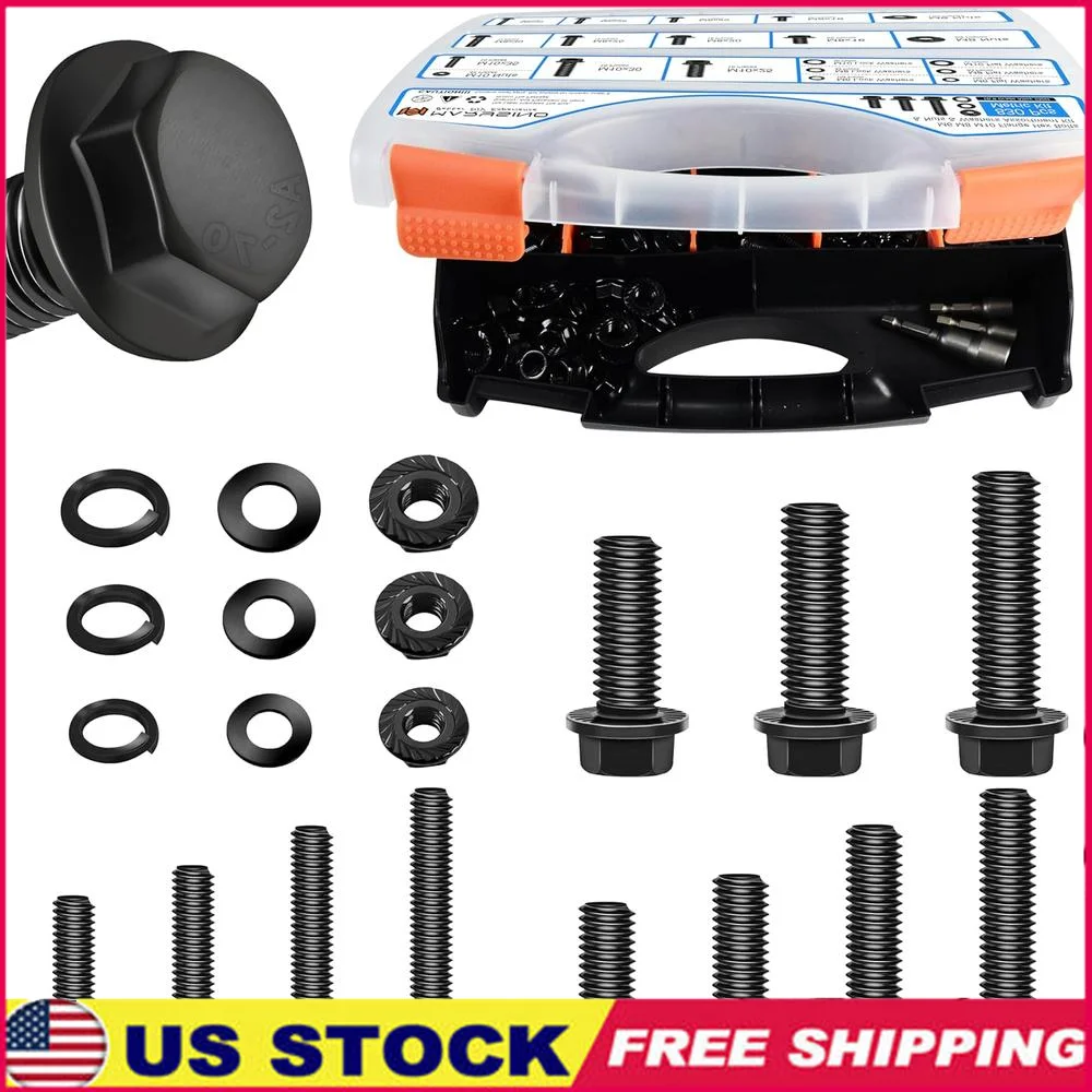 830Pcs Hex Flange Bolts Kit M6 M8 M10 Metric Assorted Screws Nuts Washers Carbon Steel Fasteners