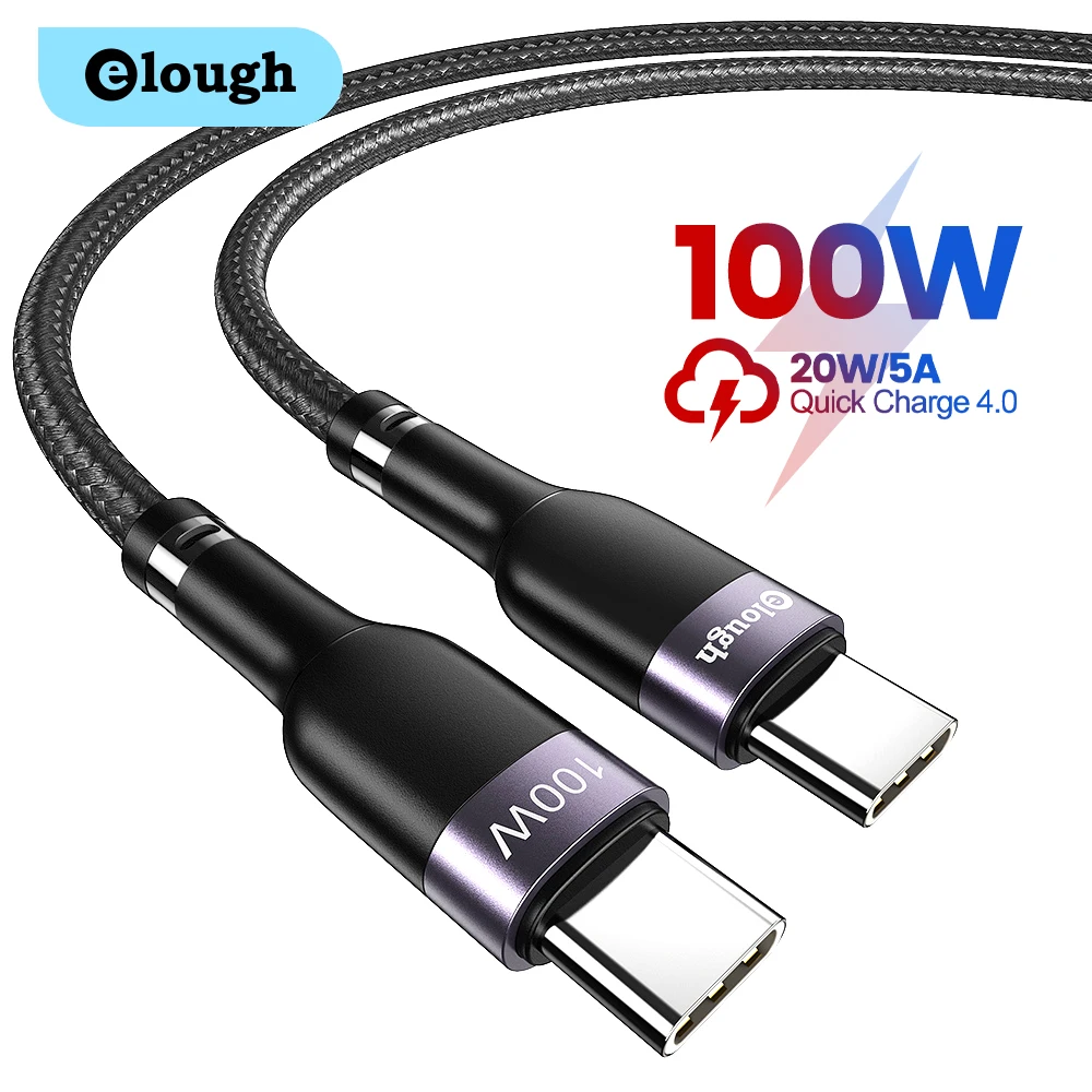 Elough 100W USB C To USB Type C PD Cable for MacBook iPad Fast Charging Cor Wire for Xiaomi Redmi Poco X3 X4 Pro Realme Samsung