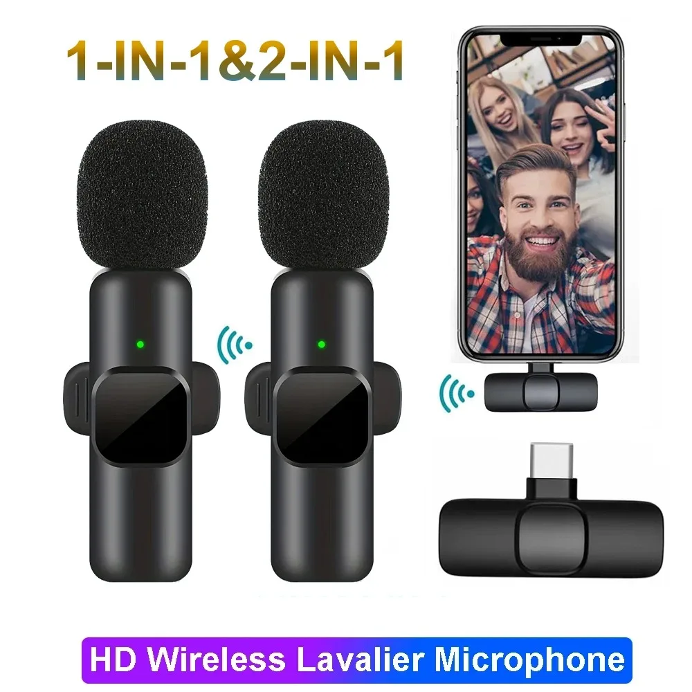 Wireless Lavalier Microphone Audio Video Recording Mini Mic For iPhone Android Laptop Live Gaming Mobile Phone Microphone