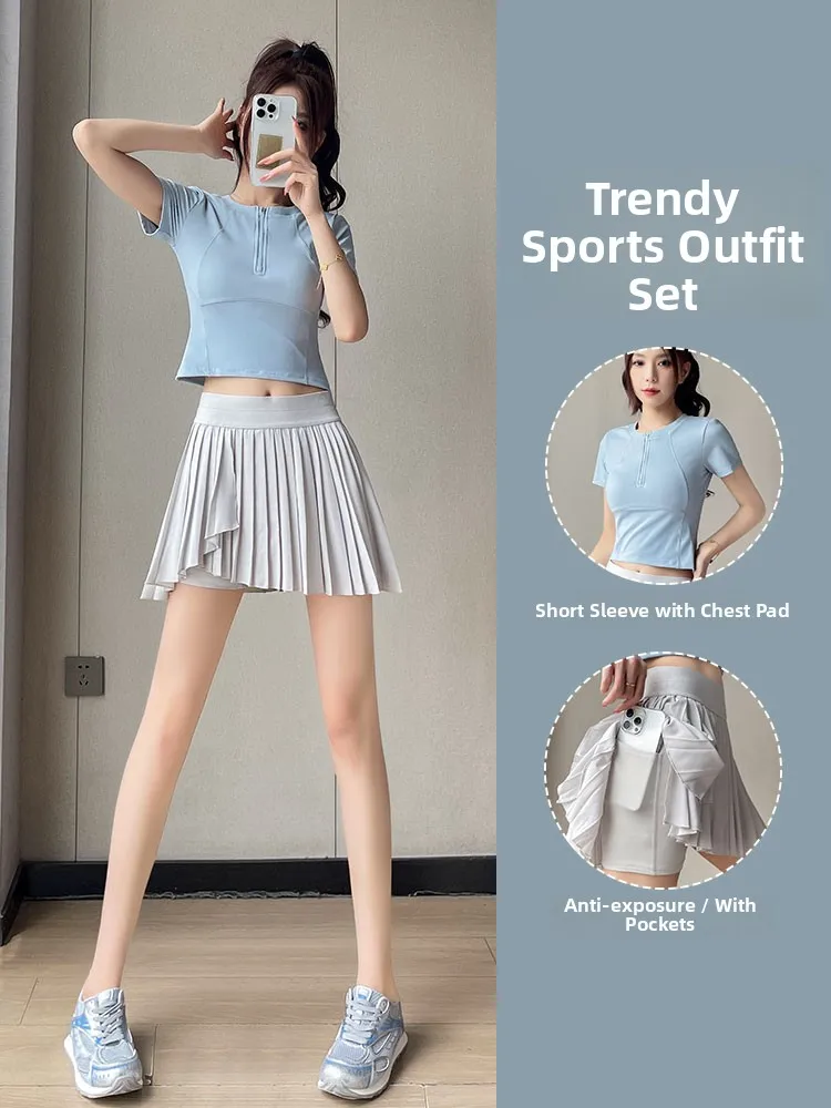 

Женский спортивный комплект для тенниса и бега: юбка и футболка из быстросохнущей ткани, летняя новинка