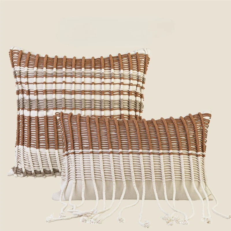 

Наволочка для декоративной подушки ручной работы из конопляной веревки, 30x50/45x45 см, легкая роскошь, для дома и отелей, декоративная наволочка для подушки.