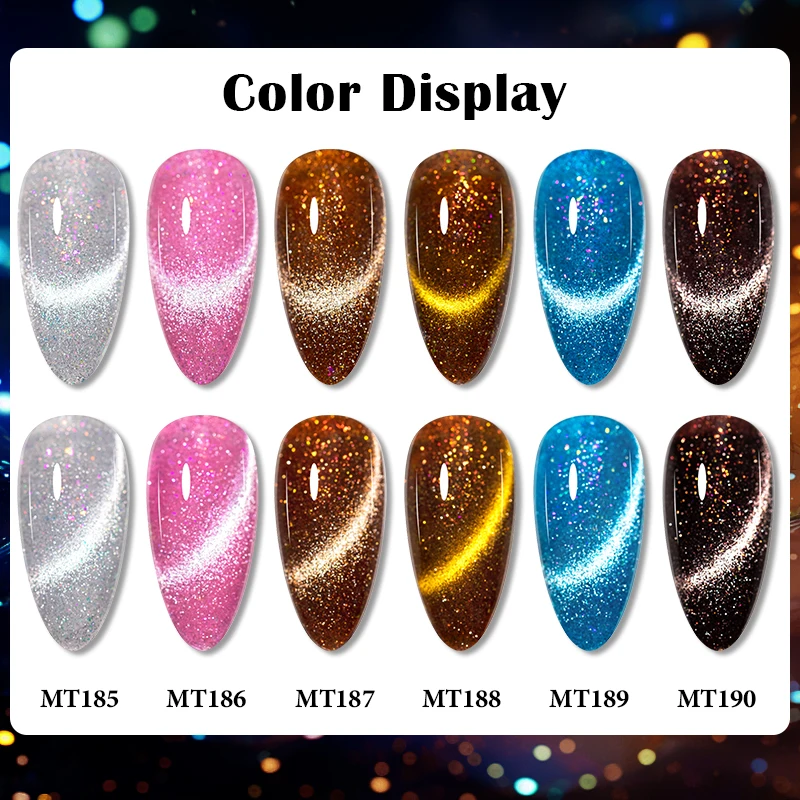 7ml Dream Island Cat Magnetic Gel Nail Polish Sparkling Glitter 6 Colors,Featuring High Saturation Glossy Magnetic Nail Art Gel