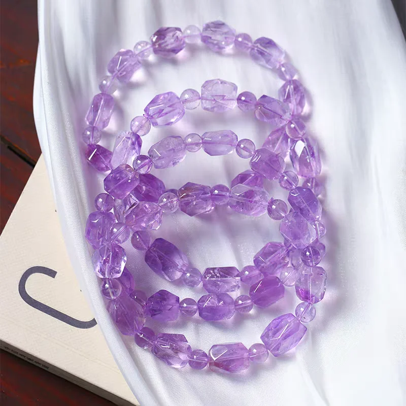 Natural Purple Amethyst Quartz Clear Faceted Bracelet Beads 10x8mm Amethyst Women Men Stretch Purple Amethyst AAAAA