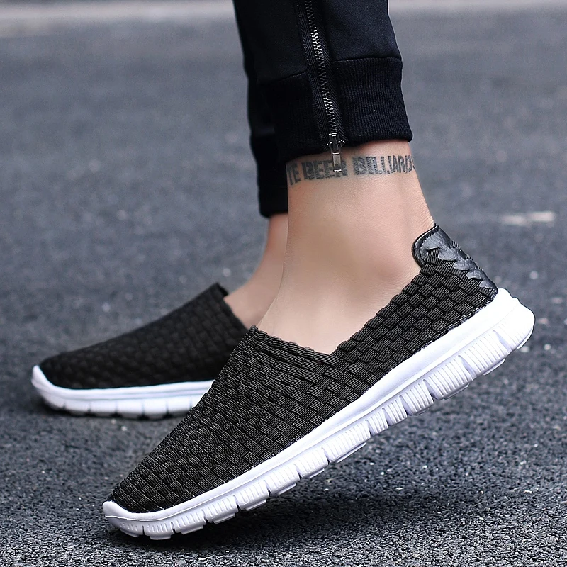 Summer Men Sneakers Handmade Woven Breathable Loafers Slip on Casual Flats Unisex Comfortable Light Tenis Zapatos Hombre 35-44