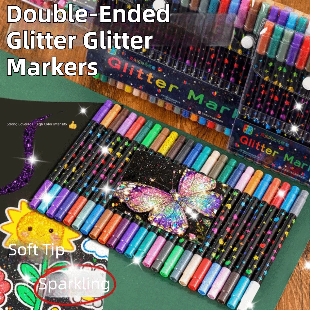 24/48/72/96 Colors Double-Ended Glitter Pens Quickly Dry Colorful Acrylic Marker Pen Glue-Like Ink Soft Tip Fluorescent Pen DIY