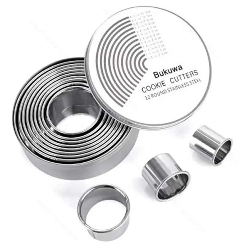 

12-Piece 304 Stainless Steel Cookie Biscuit Cutter Set, Round Pastry Donut Doughnut Cutter Mold Rings Set Baking Tools