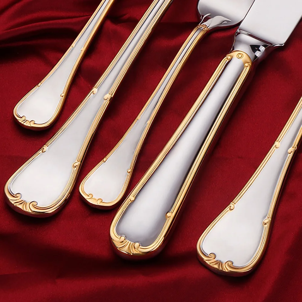 Imagem -04 - Completa Gold Cutlery Grupo Tableaware Espelho Dinner Grupo Sliveware Faca Garfo Colher Utensílios de Cozinha Louça Completa 24 Pcs 30 Pcs Aço Inoxidável