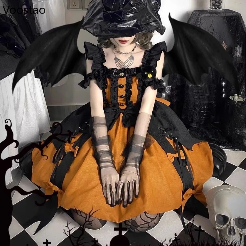 Japanese Gothic Lolita Jsk Dress Women Vintage Victorian Little Witch Halloween Cosplay Party Dresses Girls Sweet Y2k Punk Dress